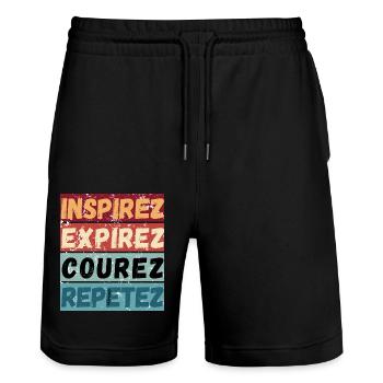 Einatmen, Ausatmen, Laufen, Wiederholen - Laufen Joggen - Stanley/Stella Unisex Bio Joggingshorts Trainer  - Schwarz - Vorne - Nik (191cm) & Marisol (170cm)