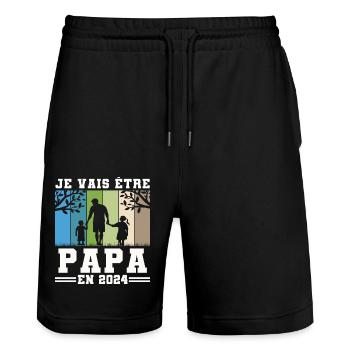 Je vais être papa en 2024 annonce naissance cadeau - Short de jogging bio TRAINER Stanley/Stella unisexe - noir - Devant - Nik (191cm) & Marisol (170cm)