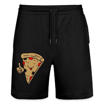 Pizza Comic 02 - Stanley/Stella Trainer Unisex Organic Jogging Shorts - black - Front - Nik (191cm) & Marisol (170cm)