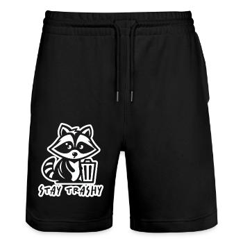 Waschbär Stay Trashy - Stanley/Stella Unisex Bio Joggingshorts Trainer  - Schwarz - Vorne - Nik (191cm) & Marisol (170cm)