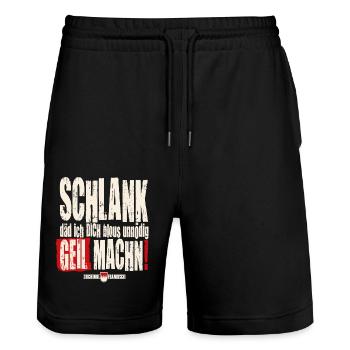 Schlank däd ich Dich blous unnödich geil machen! - Stanley/Stella Unisex Bio Joggingshorts Trainer  - Schwarz - Vorne - Nik (191cm) & Marisol (170cm)