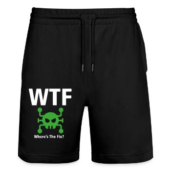 WTF T-Shirt - Wo ist die Lösung? (Programmierer) - Stanley/Stella Unisex Bio Joggingshorts Trainer  - Schwarz - Vorne - Nik (191cm) & Marisol (170cm)
