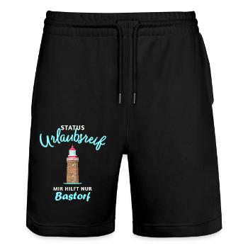 Bastorf, Ostsee, Wismarer Bucht, Urlaubsreif - Stanley/Stella Unisex Bio Joggingshorts Trainer  - Schwarz - Vorne - Nik (191cm) & Marisol (170cm)