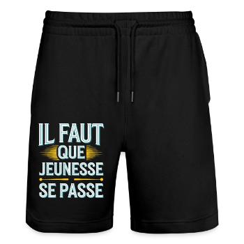 Il faut que jeunesse se passe - Short de jogging bio TRAINER Stanley/Stella unisexe - noir - Devant - Nik (191cm) & Marisol (170cm)
