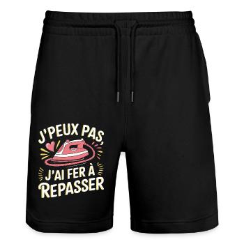 J'peux pas j'ai fer à repasser - Short de jogging bio TRAINER Stanley/Stella unisexe - noir - Devant - Nik (191cm) & Marisol (170cm)