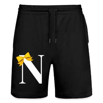 Letter n yellow bow - Stanley/Stella Trainer Unisex Organic Jogging Shorts - black - Front - Nik (191cm) & Marisol (170cm)