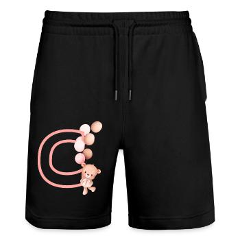 Lettre c rose ours - Short de jogging bio TRAINER Stanley/Stella unisexe - noir - Devant - Nik (191cm) & Marisol (170cm)