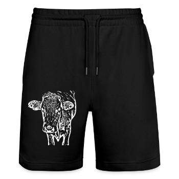 Tête de vache blanche - Short de jogging bio TRAINER Stanley/Stella unisexe - noir - Devant - Nik (191cm) & Marisol (170cm)