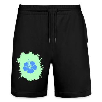 Hibiscus blobs - Stanley/Stella Trainer Unisex Organic Jogging Shorts - black - Front - Nik (191cm) & Marisol (170cm)
