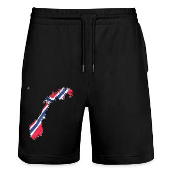Norway flag in Norway map - Stanley/Stella Trainer Unisex Organic Jogging Shorts - black - Front - Nik (191cm) & Marisol (170cm)