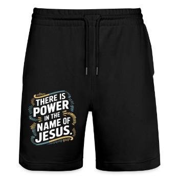 Jesus gibt Kraft Geschenk für Christen Klassisches - Stanley/Stella Unisex Bio Joggingshorts Trainer  - Schwarz - Vorne - Nik (191cm) & Marisol (170cm)