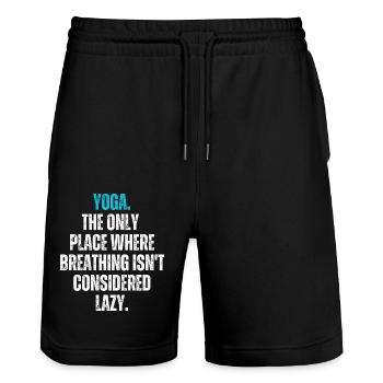 Yoga. The only place where breathing isn't lazy. - Stanley/Stella Unisex Bio Joggingshorts Trainer  - Schwarz - Vorne - Nik (191cm) & Marisol (170cm)