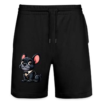 Französische Bulldogge 5 - Stanley/Stella Unisex Bio Joggingshorts Trainer  - Schwarz - Vorne - Nik (191cm) & Marisol (170cm)