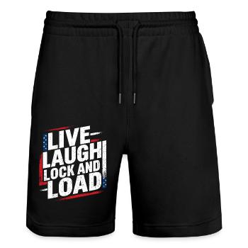Power for Women - « Live Laugh Lock And Load » - Short de jogging bio TRAINER Stanley/Stella unisexe - noir - Devant - Nik (191cm) & Marisol (170cm)