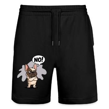 Bouledogue français disant "Non ! - Short de jogging bio TRAINER Stanley/Stella unisexe - noir - Devant - Nik (191cm) & Marisol (170cm)