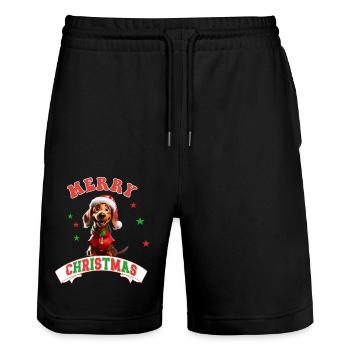 Merry Christmas Dachshund cute Santa Dog - Stanley/Stella Trainer Unisex Organic Jogging Shorts - black - Front - Nik (191cm) & Marisol (170cm)
