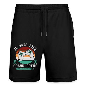 Futur Grand Frère Annonce Naissance Geek Gamer - Short de jogging bio TRAINER Stanley/Stella unisexe - noir - Devant - Nik (191cm) & Marisol (170cm)