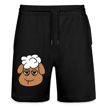 mouton fatigué ennuyé blanc regarder tête visage - Short de jogging bio TRAINER Stanley/Stella unisexe - noir - Devant - Nik (191cm) & Marisol (170cm)