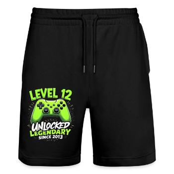 Level 12 Birthday Boy Gamer 12th Birthday - Stanley/Stella Trainer Unisex Organic Jogging Shorts - black - Front - Nik (191cm) & Marisol (170cm)