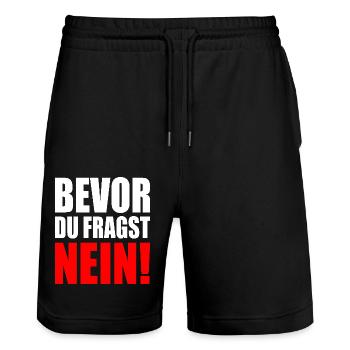 Before you ask, no - Stanley/Stella Trainer Unisex Organic Jogging Shorts - black - Front - Nik (191cm) & Marisol (170cm)