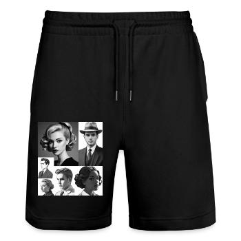 Retro-Frisuren und Kleidung - Stanley/Stella Unisex Bio Joggingshorts Trainer  - Schwarz - Vorne - Nik (191cm) & Marisol (170cm)