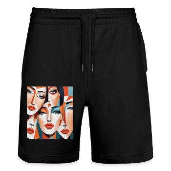 Portraits abstraits de femmes - Short de jogging bio TRAINER Stanley/Stella unisexe - noir - Devant - Nik (191cm) & Marisol (170cm)