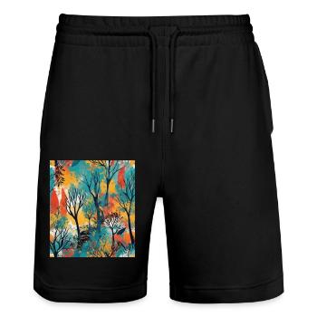 Forêt abstraite - Short de jogging bio TRAINER Stanley/Stella unisexe - noir - Devant - Nik (191cm) & Marisol (170cm)