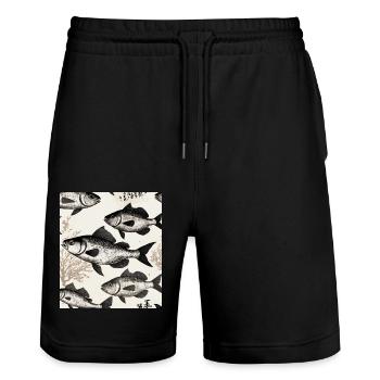 Japanese Style Fish Drawing - Stanley/Stella Trainer Unisex Organic Jogging Shorts - black - Front - Nik (191cm) & Marisol (170cm)