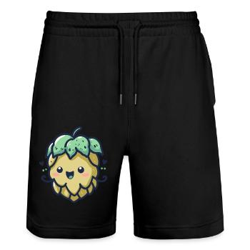 Happy Hop Buddy - Mascotte mignonne de brassage de bière - Short de jogging bio TRAINER Stanley/Stella unisexe - noir - Devant - Nik (191cm) & Marisol (170cm)