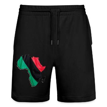 Pan Afrika Flagge in der Afrika Landkarte - Stanley/Stella Unisex Bio Joggingshorts Trainer  - Schwarz - Vorne - Nik (191cm) & Marisol (170cm)