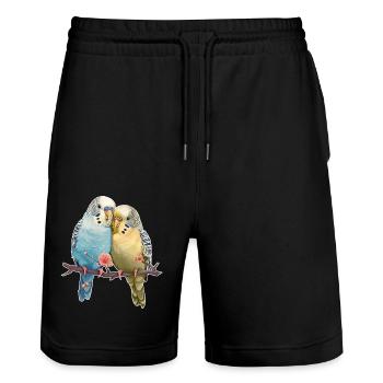 Budgies - Stanley/Stella Trainer Unisex Organic Jogging Shorts - black - Front - Nik (191cm) & Marisol (170cm)