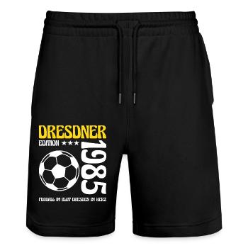Dresdner Geburtstag 1985 Fußball Geschenk - Stanley/Stella Unisex Bio Joggingshorts Trainer  - Schwarz - Vorne - Nik (191cm) & Marisol (170cm)