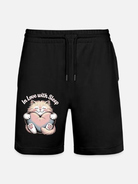 Cute cat design with heart - Stanley/Stella Trainer Unisex Organic Jogging Shorts - black