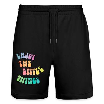 Enjoy little things - Gift idea - Gift - Stanley/Stella Trainer Unisex Organic Jogging Shorts - black - Front - Nik (191cm) & Marisol (170cm)