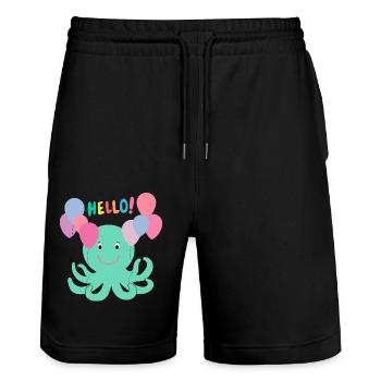 Krake Mit Luftballons sagt Hallo - Meer Spaß - Stanley/Stella Unisex Bio Joggingshorts Trainer  - Schwarz - Vorne - Nik (191cm) & Marisol (170cm)