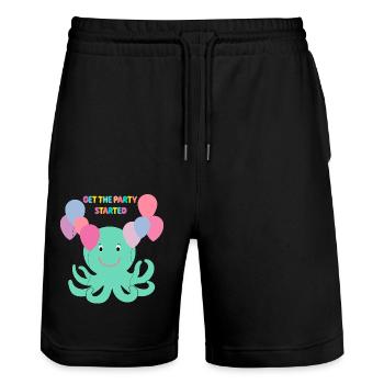 Krake Mit Luftballons sagt Hallo - Meer Spaß - Stanley/Stella Unisex Bio Joggingshorts Trainer  - Schwarz - Vorne - Nik (191cm) & Marisol (170cm)