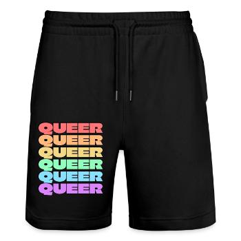 Queer gay pride 6 rainbow colors - Stanley/Stella Trainer Unisex Organic Jogging Shorts - black - Front - Nik (191cm) & Marisol (170cm)