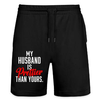My Husband is Prettier Than Yours. - Stanley/Stella Trainer Unisex Organic Jogging Shorts - black - Front - Nik (191cm) & Marisol (170cm)