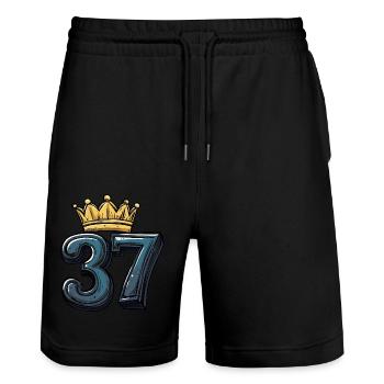 37 Number Krone - Stanley/Stella Trainer Unisex Organic Jogging Shorts - black - Front - Nik (191cm) & Marisol (170cm)