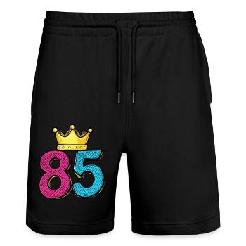 85 Number Crown - Stanley/Stella Trainer Unisex Organic Jogging Shorts - black - Front - Nik (191cm) & Marisol (170cm)