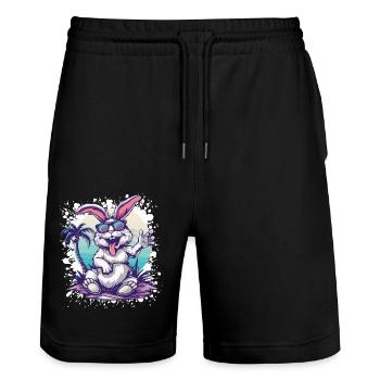 Hase Insel Palme - Stanley/Stella Unisex Bio Joggingshorts Trainer  - Schwarz - Vorne - Nik (191cm) & Marisol (170cm)