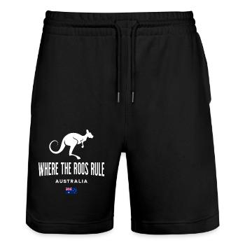 Kangaroo - Stanley/Stella Trainer Unisex Organic Jogging Shorts - black - Front - Nik (191cm) & Marisol (170cm)