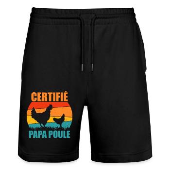 Best Dad | Certified Daddy Hen - Stanley/Stella Trainer Unisex Organic Jogging Shorts - black - Front - Nik (191cm) & Marisol (170cm)