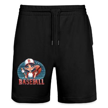 Little Leaguer's Big League Smile - Stanley/Stella Trainer Unisex Organic Jogging Shorts - black - Front - Nik (191cm) & Marisol (170cm)