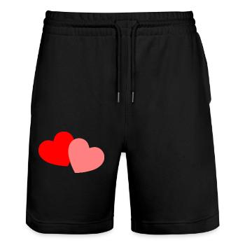 2 Hearts - red and pink - Stanley/Stella Trainer Unisex Organic Jogging Shorts - black - Front - Nik (191cm) & Marisol (170cm)