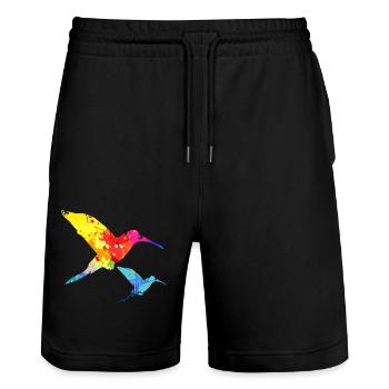 Hummingbird,Bird, Watercolor, Painting, Birds,Colorful - Stanley/Stella Trainer Unisex Organic Jogging Shorts - black - Front - Nik (191cm) & Marisol (170cm)