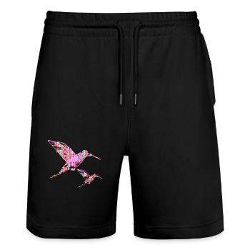 Hummingbird, Bird, Watercolor, Mosaic, Birds, Pink, Pink - Stanley/Stella Trainer Unisex Organic Jogging Shorts - black - Front - Nik (191cm) & Marisol (170cm)