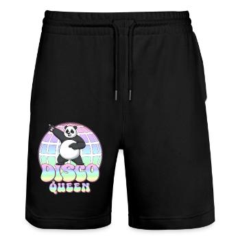Discoqueen Panda 70er Jahre Discokugel Disco Queen - Stanley/Stella Unisex Bio Joggingshorts Trainer  - Schwarz - Vorne - Nik (191cm) & Marisol (170cm)