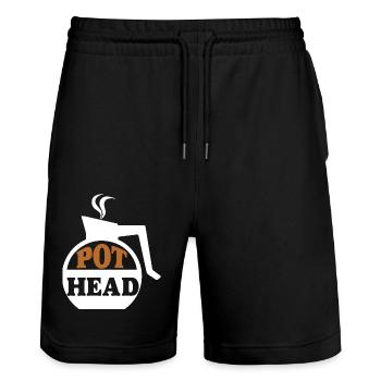 Pot head Coffee - Kaffee Geschenke - Stanley/Stella Unisex Bio Joggingshorts Trainer  - Schwarz - Vorne - Nik (191cm) & Marisol (170cm)