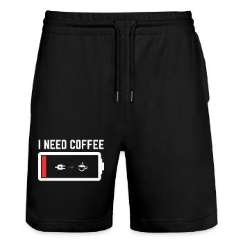 i need coffee- Kaffee Sprüche - Kaffee - Stanley/Stella Unisex Bio Joggingshorts Trainer  - Schwarz - Vorne - Nik (191cm) & Marisol (170cm)